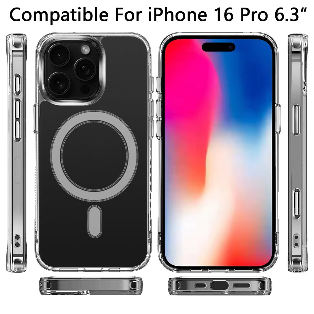 For Apple iPhone 16 Pro (6.3") Clear Magnetic Case with Built-in Magnets Compatible with MagSafe Slim Soft TPU Bumper Case Cover Transparent