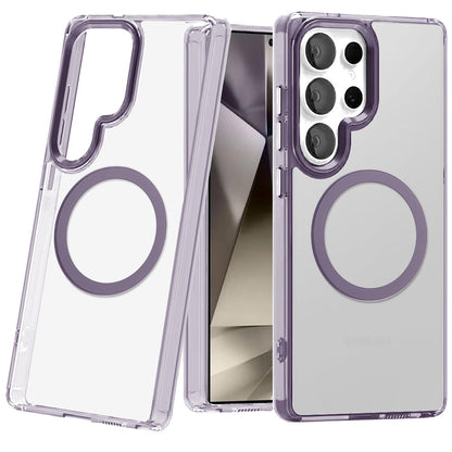 For Samsung Galaxy S25 Ultra Transparent Back Hybrid Case - Magnetic Circle, Color Frame, Metal Buttons, MagSafe Compatible Case Cover