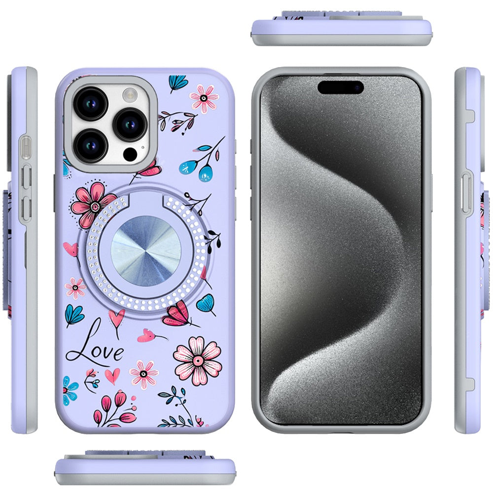For Apple iPhone 11 Pattern Design Hybrid with Invisible Ring Stand & Magnetic Back, Shockproof Protective Grip Case Cover