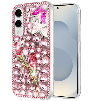 For Samsung Galaxy S25 EDGE Bling Crystal 3D Full Diamonds Luxury Sparkle Rhinestone Hybrid Protective Case Cover