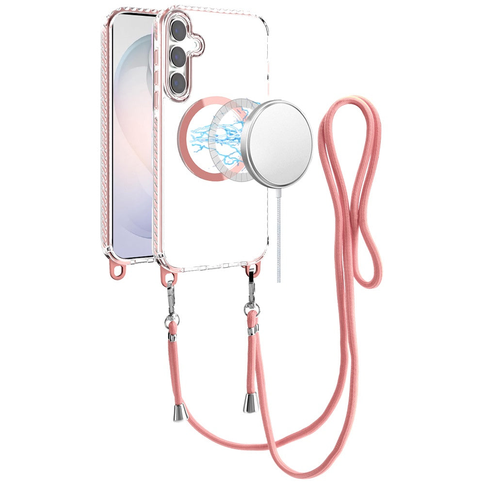 Phone Case for Samsung Galaxy S26+ / S26 Plus Transparent Magnetic Lanyard Shockproof Hybrid Clear Grip Durable Camera Protection TPU Anti-Slip Design Cover