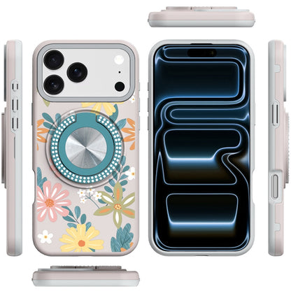 For Apple iPhone 17 Pro Max Pattern Design Hybrid with Invisible Ring Stand & Magnetic Back, Shockproof Protective Grip Case Cover