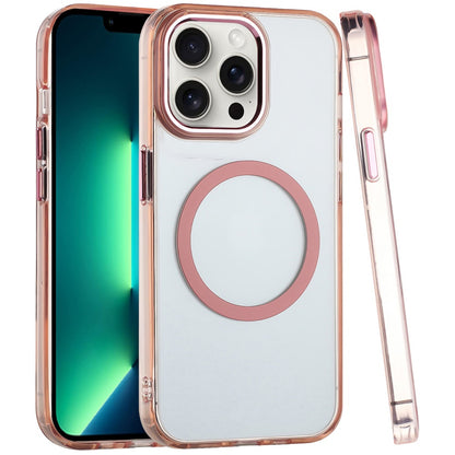 For Apple iPhone 13 Pro Max Transparent Back Hybrid Case - Magnetic Circle, Color Frame, Metal Buttons, MagSafe Compatible Case Cover