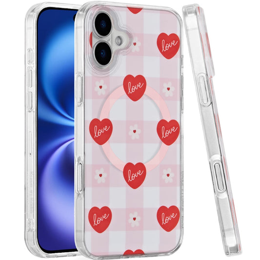 For Apple iPhone 17 Stylish Pattern Fashion IMD Printed Design TPU Double Layer Slim Shockproof with Magnetic Back Case Cover Love Hearts