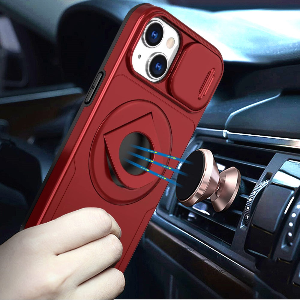 For Apple iPhone 16 (6.1") Full Coverage with Camera Window, Magnetic Circle, Rotatable Ring Stand, MagSafe Compatible, Shockproof Hybrid Protectiv Case Cover