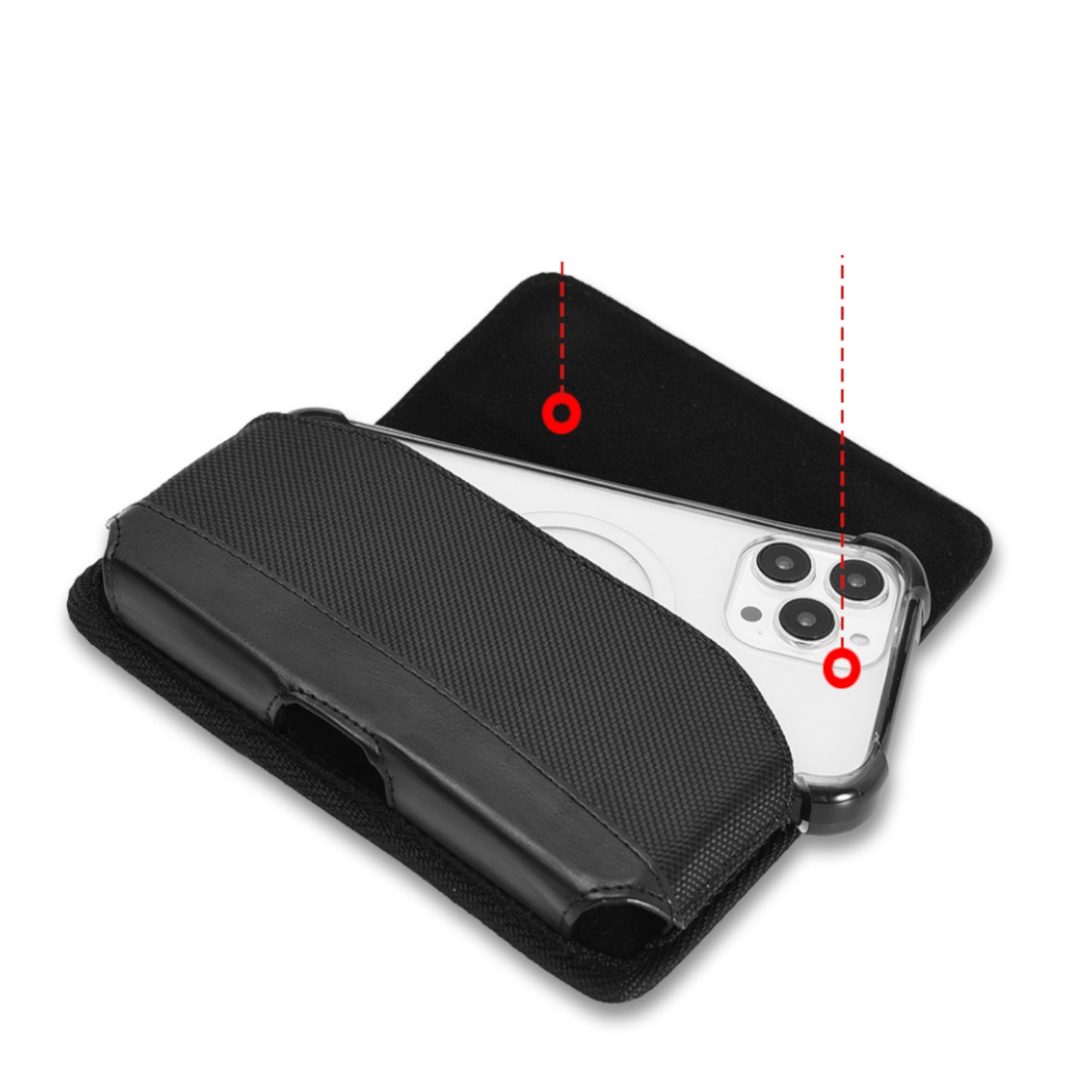 For Apple iPhone 16 Pro (6.3") Universal Phone Holder Horizontal Leather Nylon [Magnetic Closure] with Belt Clip Holster Loops Carrying Pouch XL Screen Size 6.3" [Black]