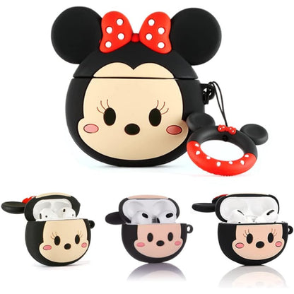 For Airpods Pro 3 Hybrid Cute 3D Fun Design Silicone Skin Cartoon Animal with Keychain Buckle Holder Rubber TPU Soft Case Cover Minnie