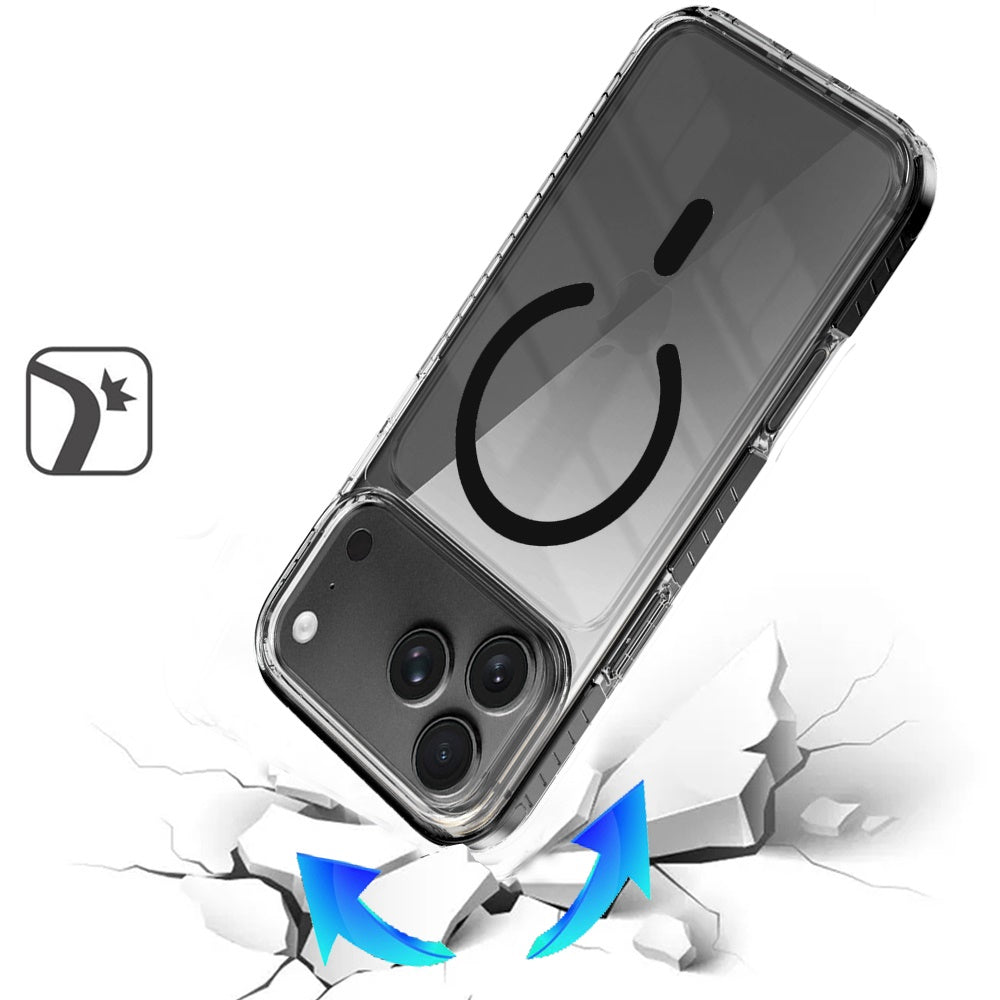 For Apple iPhone 17 Pro Max (6.9") Transparent Colored Edge Magnetic Hybrid Thick Shockproof Drop Protection Compatible with Wireless Charging Case Cover Black