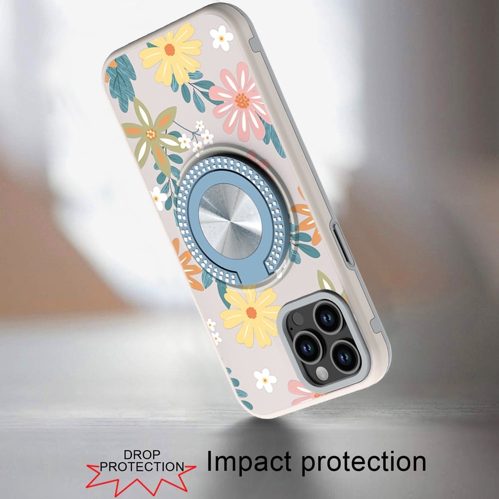 For Apple iPhone 11 Pro Max Pattern Design Hybrid with Invisible Ring Stand & Magnetic Back, Shockproof Protective Grip Case Cover Pineapple