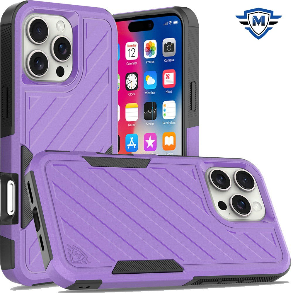For Apple iPhone 16 Pro (6.3") Premium Design Hybrid lined Shockproof Rugged Textured 2in1 Hard PC & Silicone TPU Non Slip Tough Case Cover