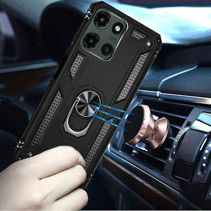 For Motorola Edge 2024 Hybrid Shockproof Durable 360 Degree Rotatable Ring Stand Holder Kickstand Fit Magnetic Car Mount Case Cover Black