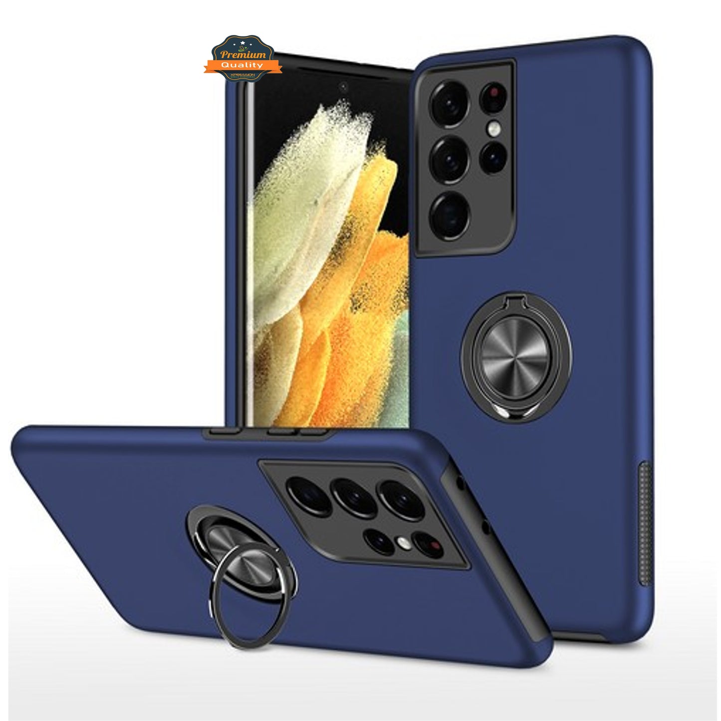 For Samsung Galaxy S25 /S24 Military Grade Hybrid Case with Flat Metal Ring 360° Rotation Kickstand, Slim Fit Back Hard PC Case Cover