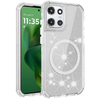 For Motorola Moto G Power 5G (2025) Magnetic Circle Compatible with Magsafe, Bling Glitter Sparkle 3-in-1 Hybrid Shockproof TPU Bumper Case Cover
