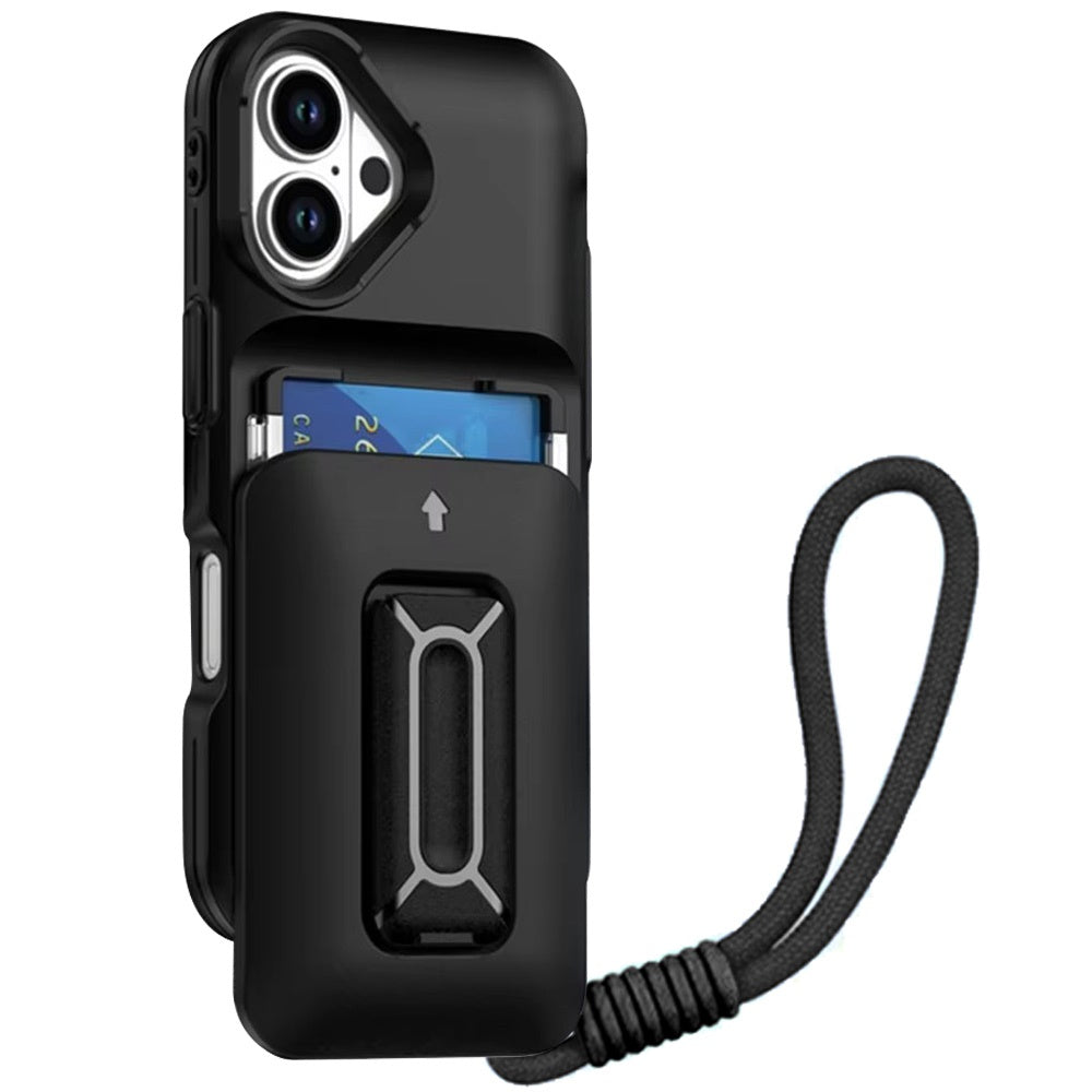 For Apple iPhone 17 Wallet Case with 2- Credit Card Holder, Wrist Strap & Kickstand Hybrid Shockproof TPU Case Cover