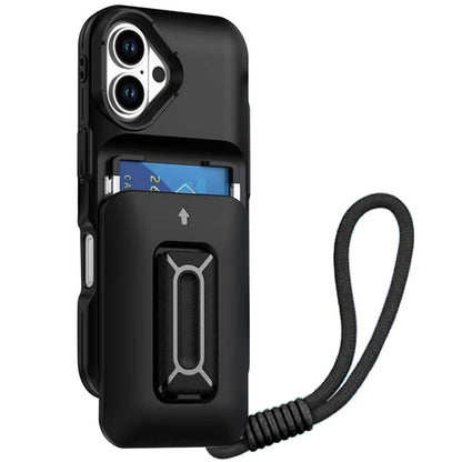 For Apple iPhone 17 Wallet Case with 2- Credit Card Holder, Wrist Strap & Kickstand Hybrid Shockproof TPU Case Cover