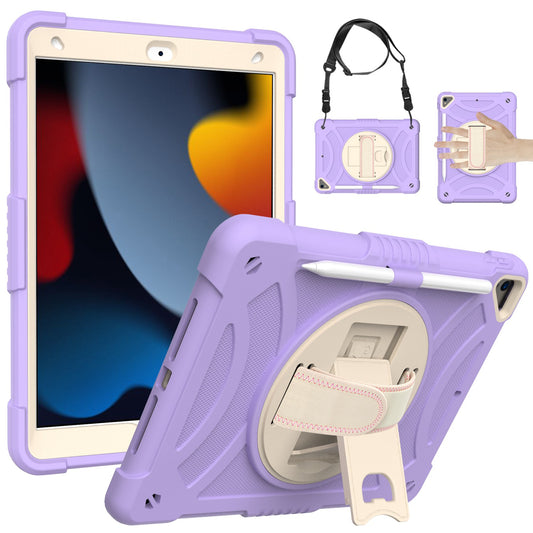 For 3-in-1 Tough Hybrid Shockproof Protector Silicone TPU with Pencil Holder, Kickstand, Hand & Shoulder Strap Purple Tablet Case Cover