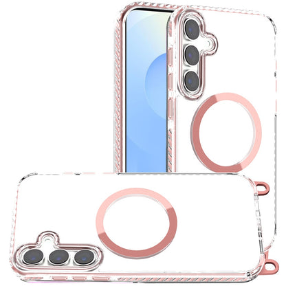 For Samsung Galaxy S25 /S24 Clear Magnetic Frame PC Back Shockproof Protective Case with Detachable Lanyard Strap, Compatible with MagSafe Case Cover