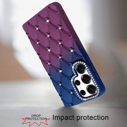 For Samsung Galaxy S23 Ultra Fashion Flower Design Sparkle Glitter Shimmer Rhinestone Bling Floral Accents, Leather Texture TPU Case Cover