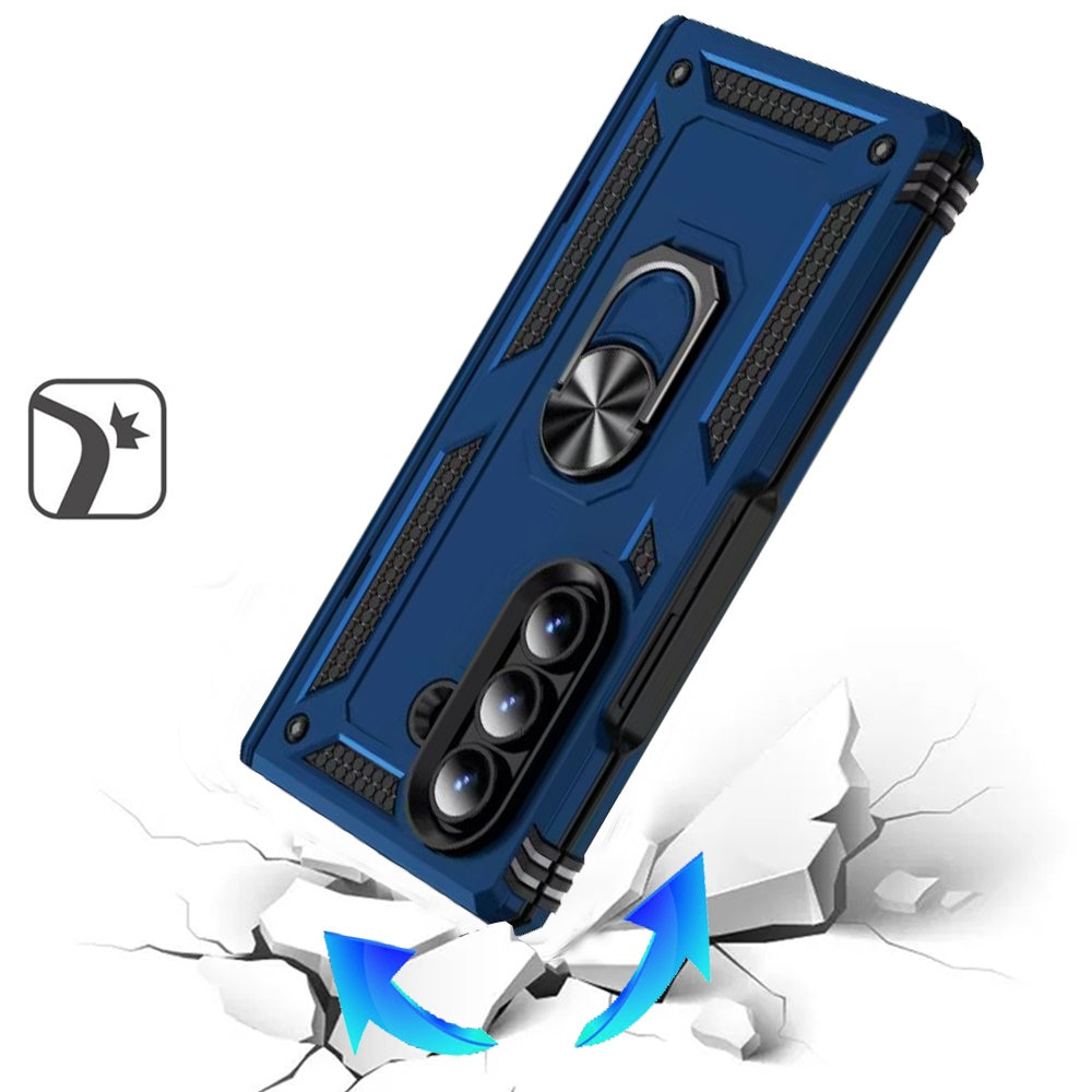 For Samsung Galaxy Z Flip 7 FE Hybrid Shockproof Protective with Magnetic 360° rotating Ring Kickstand, TPU Rubber PC Case Cover Blue