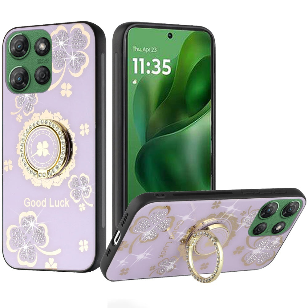 For Motorola Moto G 5G /Moto G 2025 Diamonds 3D Fashion Bling Sparkly Glitter Ornaments Engraving Hybrid with Ring Stand Case Cover