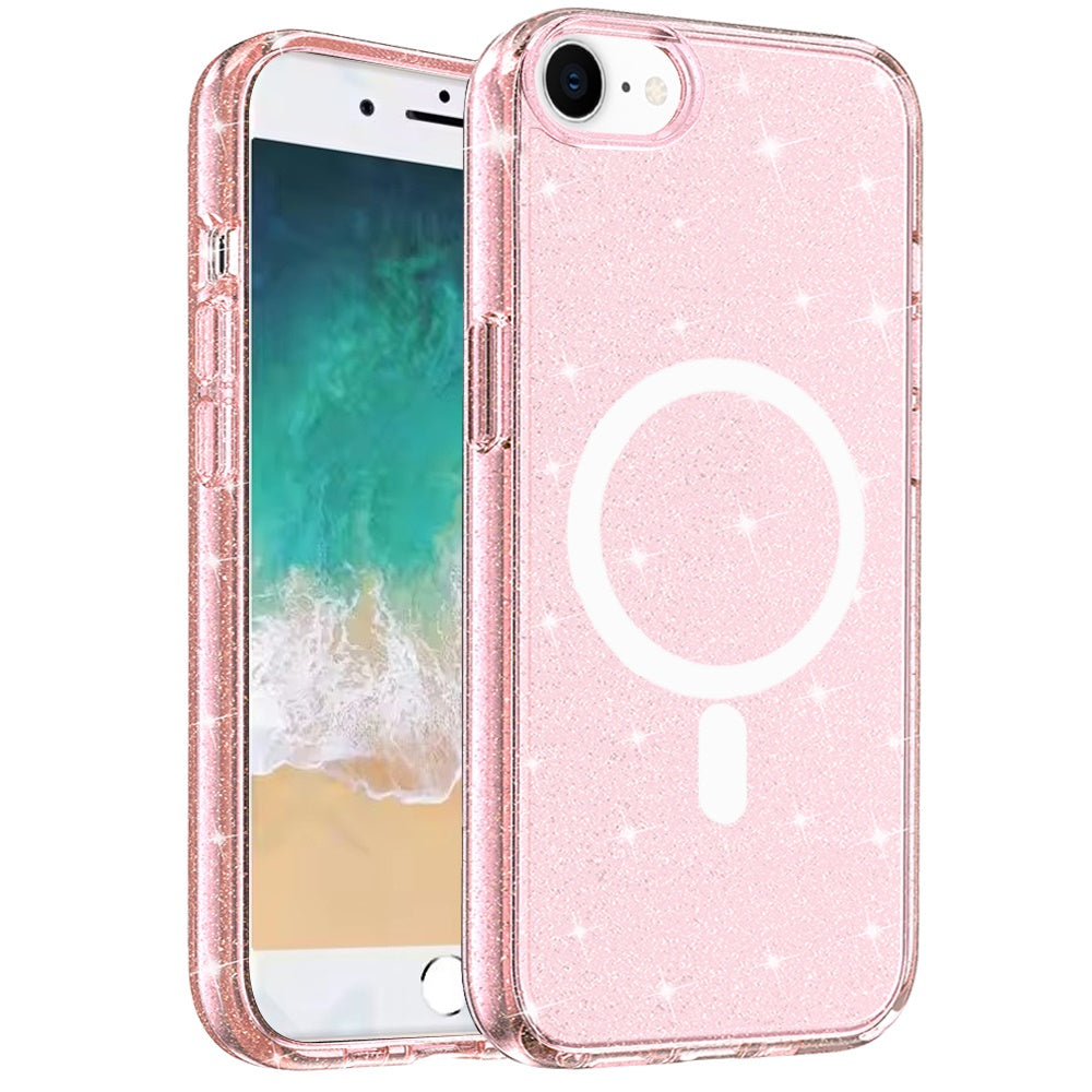 For Apple iPhone 17 Pro Max MagSafe Compatible Glitter Sparkle Bling Hybrid Case with Magnetic Circle, Slim TPU & Hard PC Frame Case Cover Pink