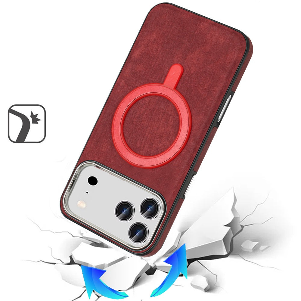 For Apple iPhone 17 Pro Max Fashion PU Vegan Leather Chrome Edge Hybrid, MagSafe Compatible, Durable TPU Hard PC Case Cover