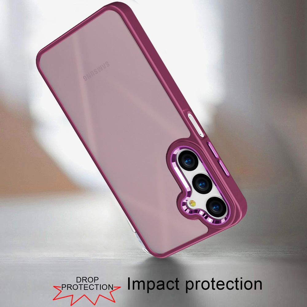 For Samsung Galaxy S25 Fan Edition /Galaxy S25 FE Slim Fit Hybrid Transparent Thick Acrylic with Metal Buttons Frame Protective Hard PC + TPU Shockproof Case Cover Burgundy