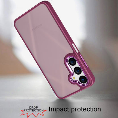 For Samsung Galaxy S25 Fan Edition /Galaxy S25 FE Slim Fit Hybrid Transparent Thick Acrylic with Metal Buttons Frame Protective Hard PC + TPU Shockproof Case Cover Burgundy