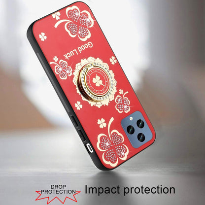 For Apple iPhone 12 Pro Max Diamonds 3D Bling Sparkly Glitter Ornaments Engraving Hybrid Metal Fashion Case Cover Red Good Luck Floral