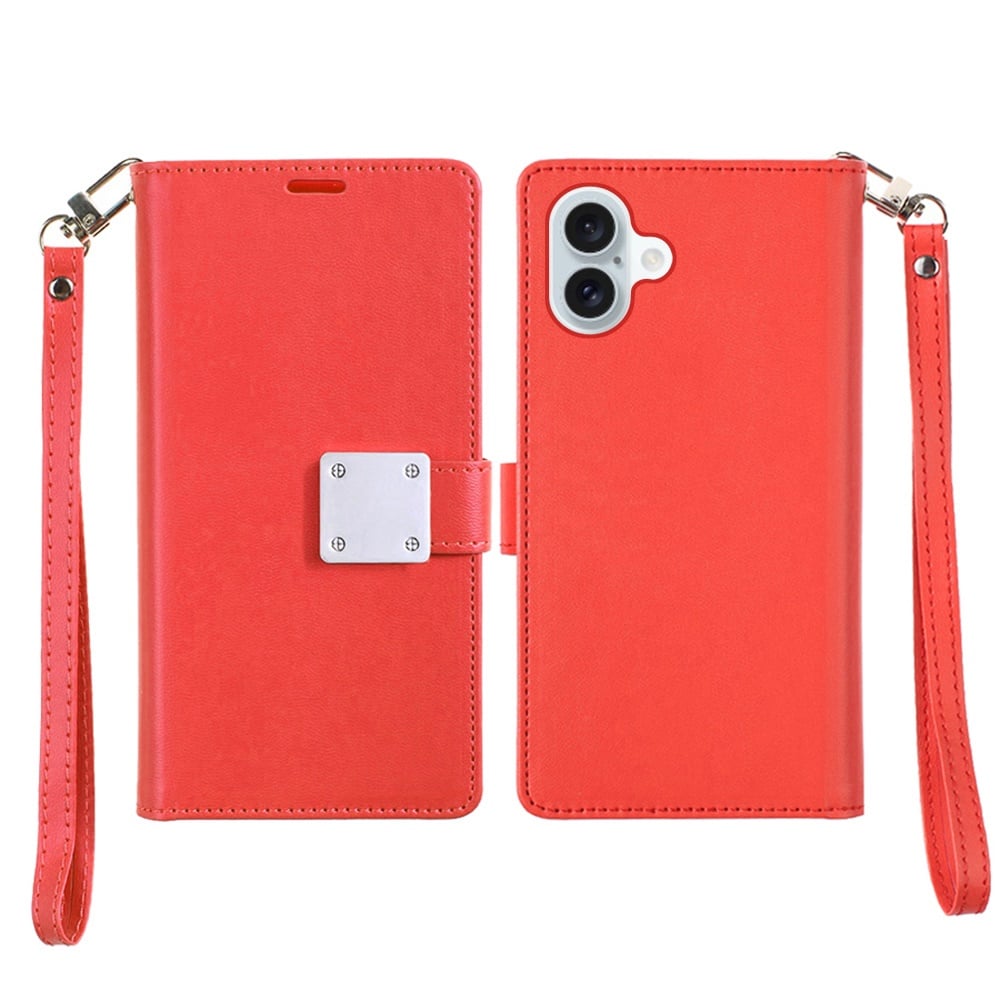 For Apple iPhone 17 (6.3") Wallet Case with ID/ Card Holder, Wristlet Strap, Magnetic TPU Protective Shockproof Folio Flip Case Cover