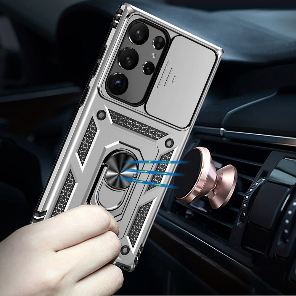 For Motorola Moto G 5G 2025 Hybrid Ring Shockproof with 360° Rotate Ring Kickstand, Camera Lens Protection, Soft Edge Bumper Case Cover Silver