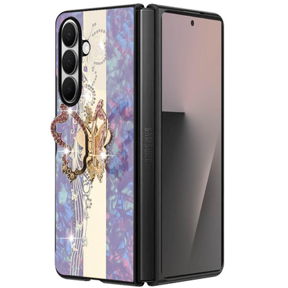 Phone Case for Samsung Galaxy Z Fold 7 Diamond 3D Fashion Floral Glitter Engraved Luxury Bling Hybrid Shockproof Chrome Edge Protective Grip Cover Enchanted Butterfly Purple