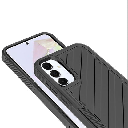 For Samsung Galaxy A36 Premium Hybrid Rugged lined Shockproof Textured 2-in-1 Non-Slip Hard PC & TPU Non Slip Tough Case Cover Black / Black