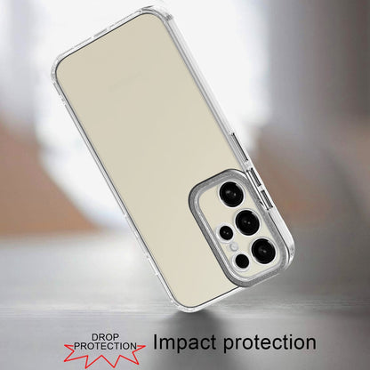 For Samsung Galaxy S26 Transparent Clear Hybrid with Matching Metal Buttons and Camera Protection Hard PC + TPU Rubber Case Cover Clear / Black