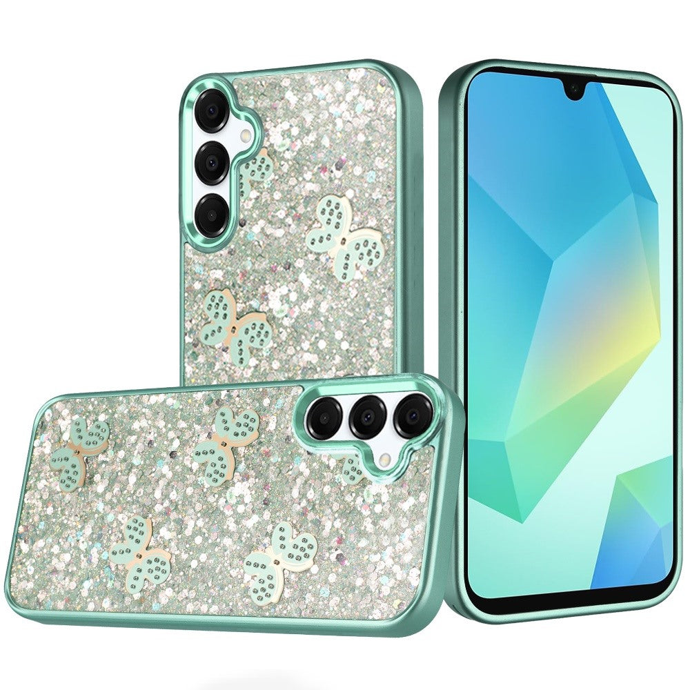 For Samsung Galaxy A16 5G Cute Butterfly Crystal Diamond Glitter Case Sparkle Bling Frame Metallic Edges, Shimmer TPU Hybrid Case Cover