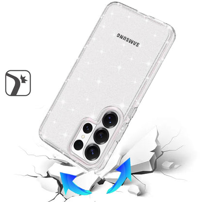 For Samsung Galaxy S26 Ultra Transparent Glitter Shiny Sparkle Bling TPU Rubber Hard Back Hybrid Frame Shockproof Case Cover