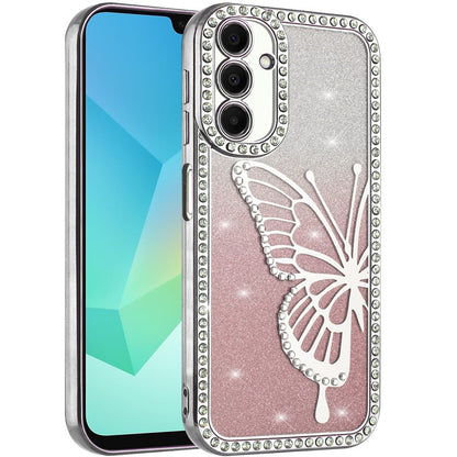 For Samsung Galaxy S24 Ultra Butterfly Glitter Diamond Shimmer Hybrid Slim & Stylish Electroplated Sparkly Bling Shockproof TPU Protective Case Cover