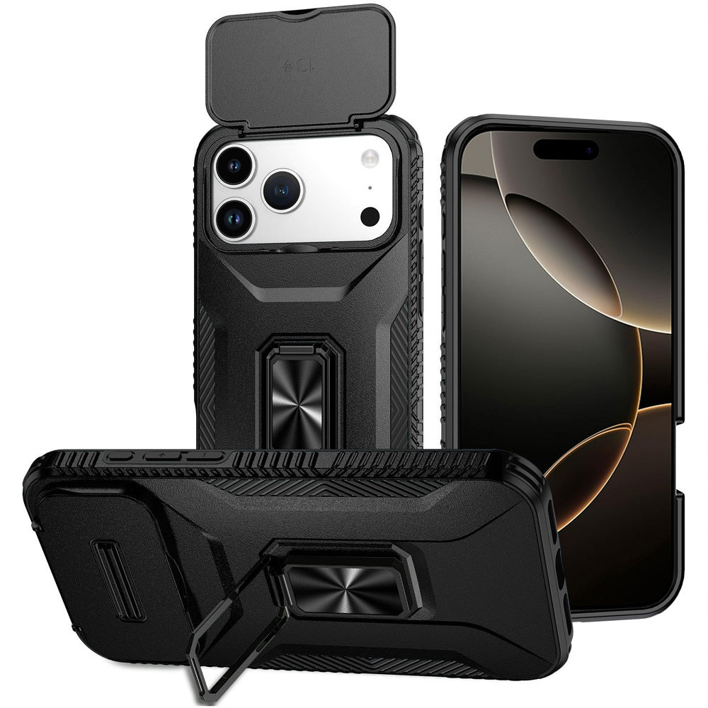 For Apple iPhone 17 Pro Max (6.9") Case, Camera Cover with Magnetic Rotation Ring Stand, Military Grade Hybrid Hard TPU Shockproof Case Cover