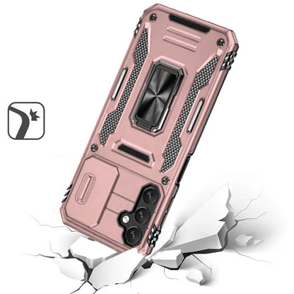 For Samsung Galaxy A15 5G Tough Hybrid Case with Movable Camera Window & Metal Ring Stand Shockproof Case Cover