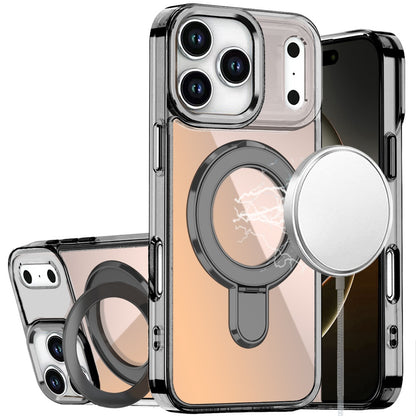 For Apple iPhone 17 Pro (6.3") Chrome Hybrid with Rotating Magnetic Circle Ring Stand, Slim Shockproof Hybrid Case Cover Cosmic Orange