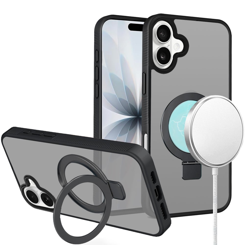 For Apple iPhone 17 Air (6.6") Magnetic Circle Kickstand with MagSafe Compatibility, Matte Skin, Rugged Bumper, and Ring Holder Case Cover Black