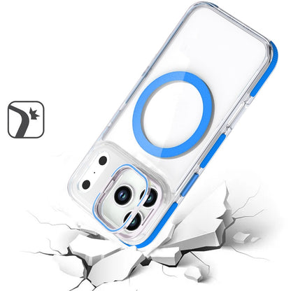 For Apple iPhone 17 Hybrid Clear Back Case with Invisible Camera Bracket Stand, MagSafe Magnetic Circle, Shockproof Color Frame Case Cover
