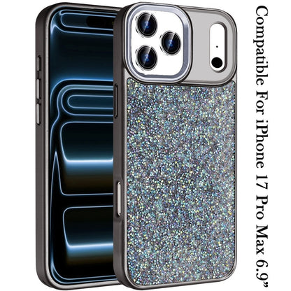 For Apple iPhone 17 Pro Max (6.9") Crystal Sparkle Diamond Glass Full Mini Glitter Bling Frame TPU Hybrid Protective Case Cover Red