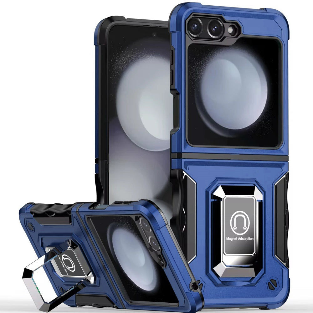 For Samsung Galaxy Z Flip 7 FE Hybrid Stand Magnetic Ring Holder Kickstand Heavy Duty Rugged Drop Silicone & Hard PC Shockproof Case Cover