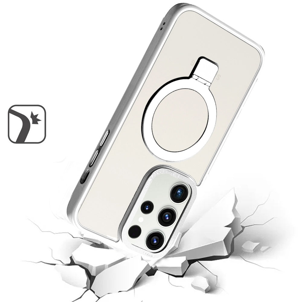For Samsung Galaxy S24+ Plus Magnetic Metal Ring Stand Hybrid Shock Protection Durable Grip Slide Out Package Design for Plus Series Case Cover Clear