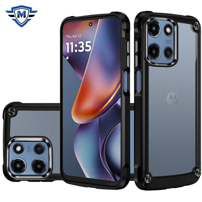 For Motorola Moto G 5G 2025 Ultimate Hybrid Transparent Rubber with Metal Buttons & Camera Edges, Hard TPU Frame Corner Bumper Case Cover