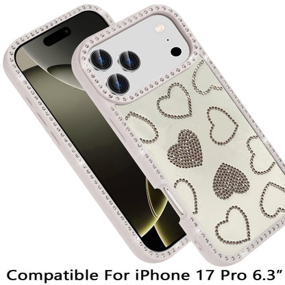 For Apple iPhone 17 Pro (6.3") Spread Love Glitter Shimmer Bling Diamond Edge Hybrid Drop Protection Shockproof Design Case Cover
