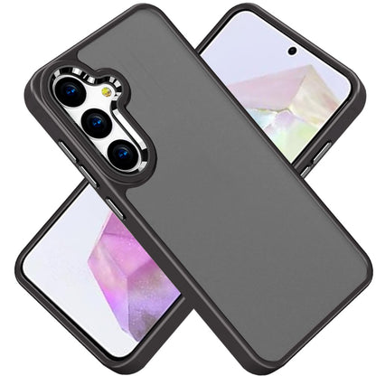 For Samsung Galaxy A36 Ultimate Heavy-Duty Shockproof Matte Acrylic Polished, Metal Buttons, Hybrid Bumper Thick Frame Case Cover Black