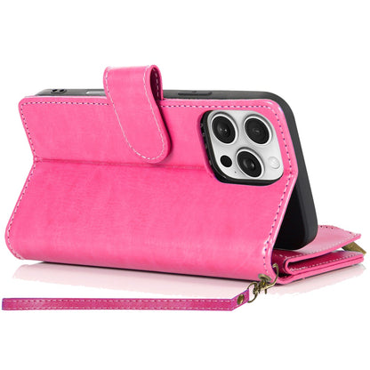 For Motorola Moto G Stylus 5G 2025 Leather Wallet Case with Zipper, 9 Card Slots, Cash Pocket, Stand & Strap, Clutch Pouch Design Case Cover Hot Pink