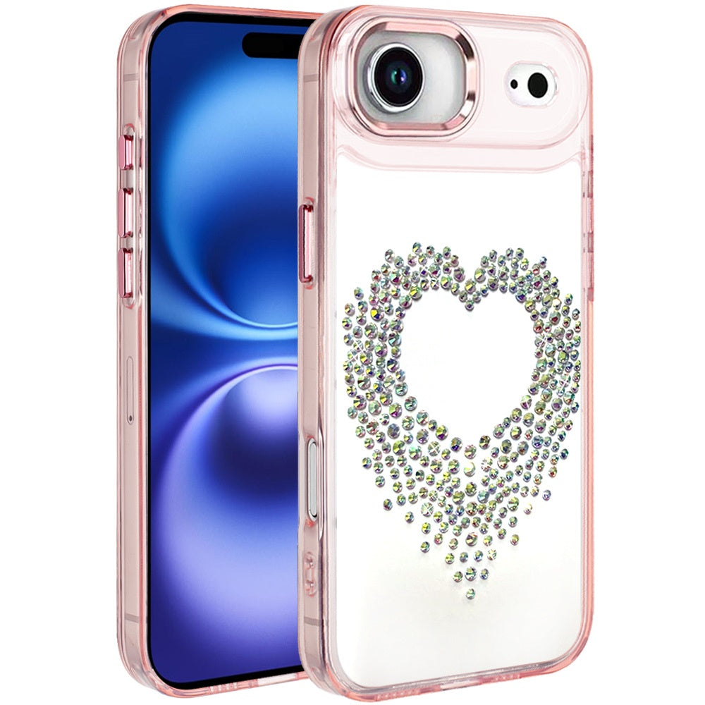 For Apple iPhone 17 Air (6.6") Angel Hearts Bling Glitter Diamond Hybrid TPU Cover, Colorful Frame Shockproof Protective Back Case Cover